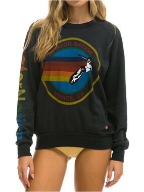 Aviator Nation Venice CA Black Graphic Crewneck Sweatshirt